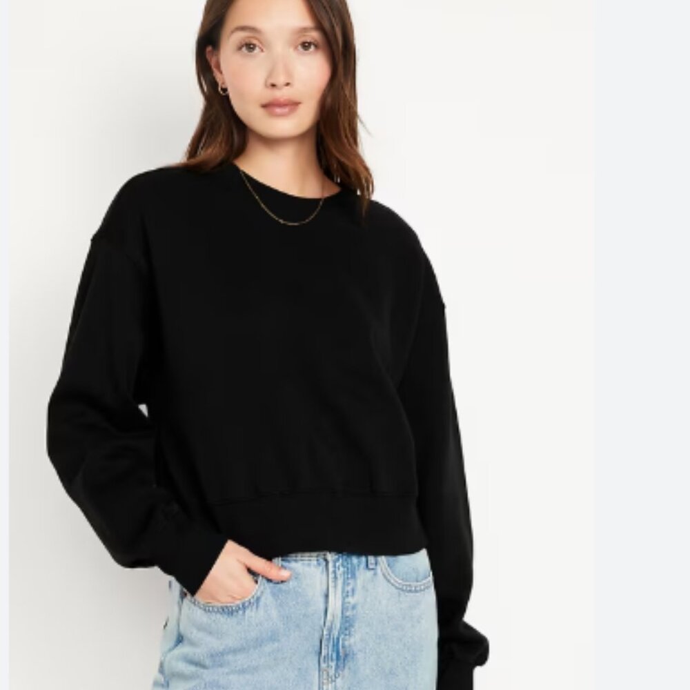 Old Navy So Comfy Drop Shoulder Crew Neck Sweatshirt Size XL Tall Black